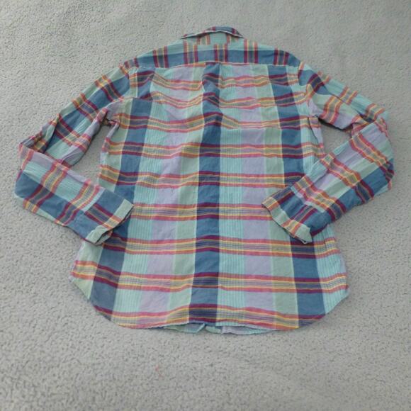 J Crew Shirt Mens Medium Button Up Indian Madras Plaid Blue Classic Cotton - Picture 2 of 9